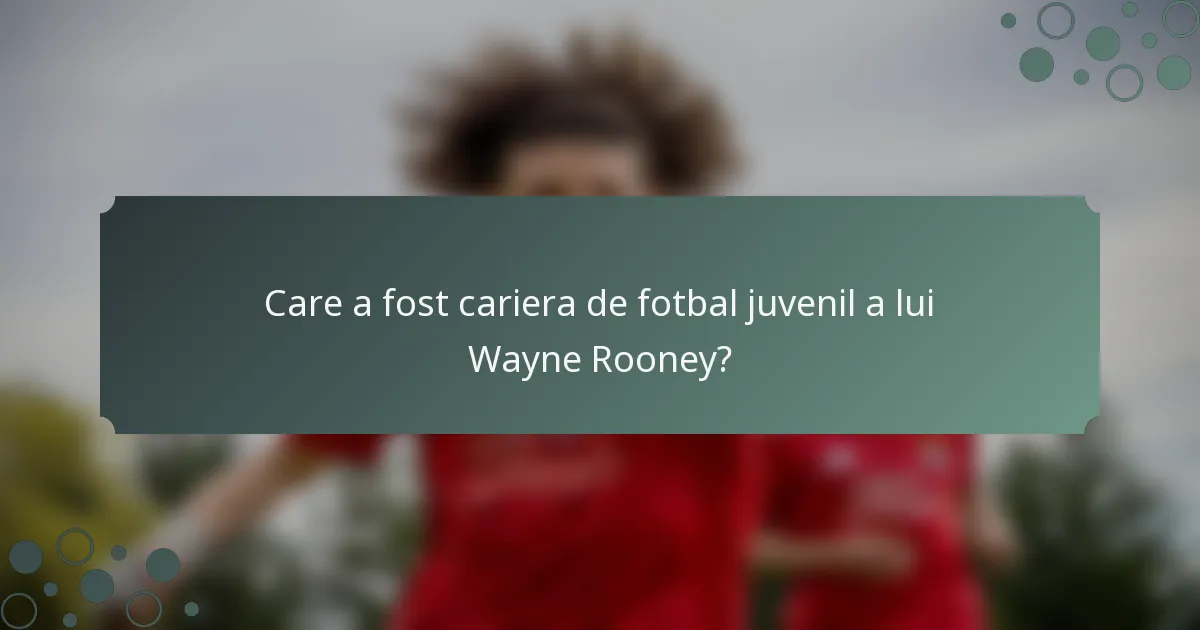 Care a fost cariera de fotbal juvenil a lui Wayne Rooney?